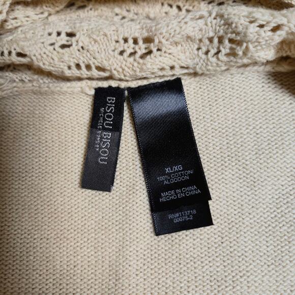 Bisou Bisou Womens Cardigan Sweater Size XL Cream Bohemian Asymmetrical Hem - Picture 3 of 7